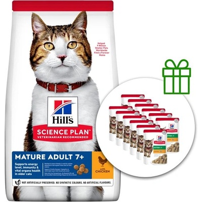 HILL'S Hill s Science Plan гранули за стари котки с пиле 10 кг + 12 пауча безплатно