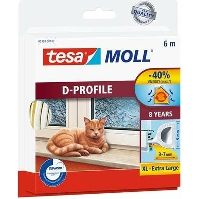 Tesa Tesamoll Samolepiace tesnenie s profilom D 9 mm x 6 m biela