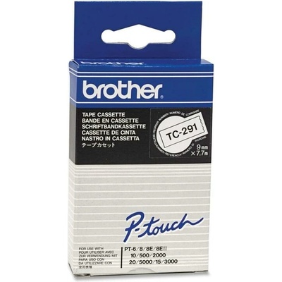 Brother TC-291, 9mm x 7,7m, čierna tlač / biely podklad, originálna páska