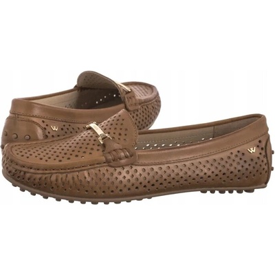 Světle hnědé kožené ažurové mokasíny