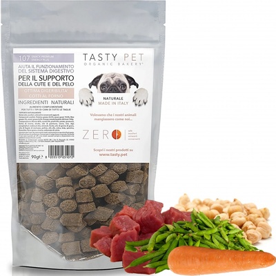TASTY PET adult puppy KŘUPKY s hovězím mrkví hráškem a cizrnou ENERGY PLUS 90 g