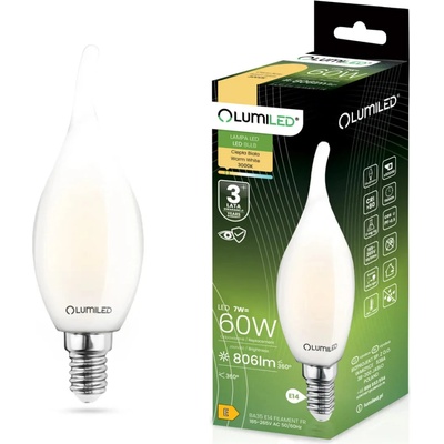 Lumiled LED žárovka svíčka BA35 E14 7W = 60W 770lm 3000K Teplá bílá 360° Filament Mléčná