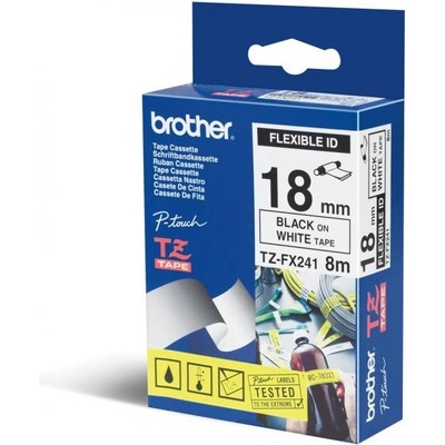 Páska do štítkovače Brother TZE-FX241, 18mm, černý tisk/bílý podklad, originál