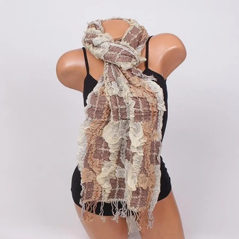 Image 1 of Ефектен дамски шал в кафяво, бежово и бяло