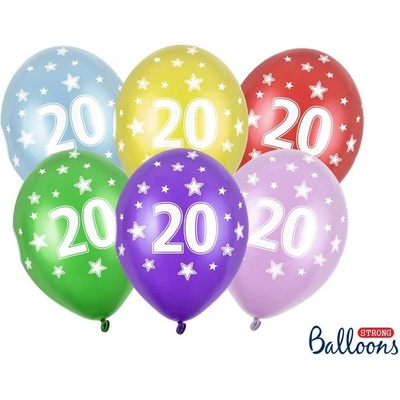 PartyDeco balónky barevné metalické 20. narozeniny