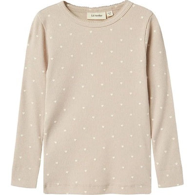 Тениска Name it Gago Slim Lil Atelier long sleeve T-shirt - Beige (Gray Morn / Heart)