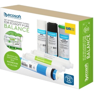 Ecosoft Комплект 5+1 касети, премиум обратна осмоза, мембрана 75 GPD, реминерализация Ca+Mg, стандарт 10 (13-6105353025)