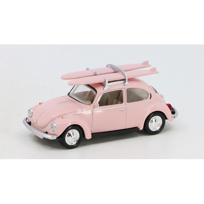 Norev Volkswagen Beetle Coccinelle 1973 se surfovacími prkny růžová 1:43