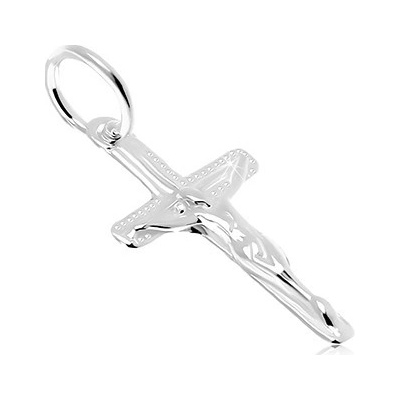 Šperky eshop Stříbrný 925 přívěsek lesklý latinský kříž s Ježíšem Kristem SP59.28