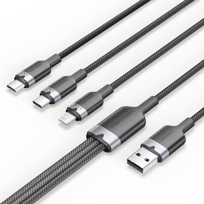 Vention USB-A 2.0/M - USB-C/Lightning/Micro USB-B, 1.5m, (black, 3A, 3in1), кабел