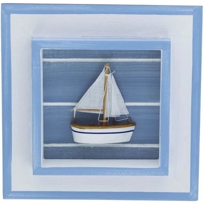 SEA Club Obraz - Loďka v rámu, bílá/světle modrá, lakované dřevo, 19,5x19,5x3,5cm 5455