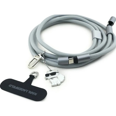 Snúrka na krk Karl Lagerfeld univerzálny CBDY Choupette Charm USB-C/USB-C kábel na krk sivý (KLCCUCNMSCKIG)