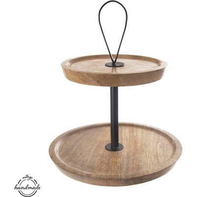 ORION tanier na pečivo MANGO 24,5 cm s úchytom stojan 2 poschodia drevo/kov