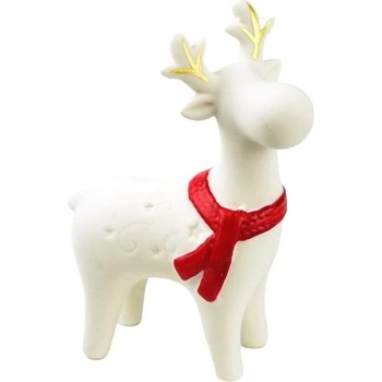 DOMMIO Vianočná dekorácia sobík keramický s červenýn šálom 9 × 13 cm