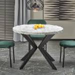 Halmar Кръгла разтегателна трапезна маса peroni бял мрамор / черен (hal-peroni-round-ext-marble-blk)