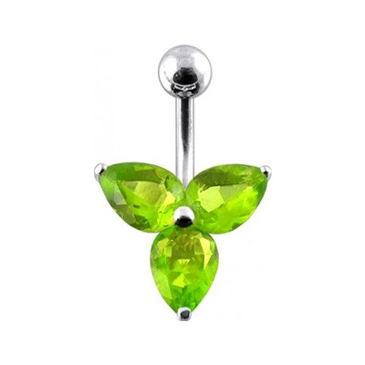 Šperky4U stříbrný piercing do pupíku kytička světle zelené zirkony BP01023-G
