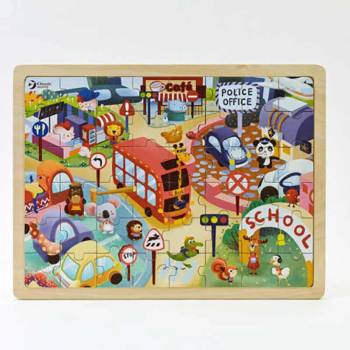 Classic World Детски дървен пъзел - Животните и техния град (cw54242)