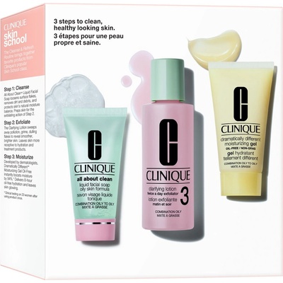 Clinique КОМПЛЕКТ CLINIQUE Skin School Supplies: Cleanser Refresher Course Skincare Set For Oily Skin Types (Type 3 & 4) Сапун дамски