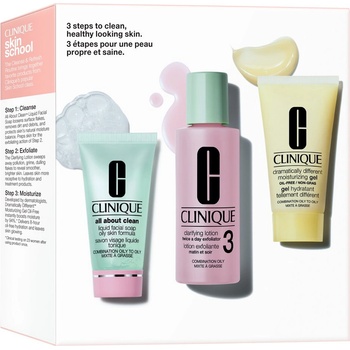 Clinique КОМПЛЕКТ CLINIQUE Skin School Supplies: Cleanser Refresher Course Skincare Set For Oily Skin Types (Type 3 & 4) Сапун дамски