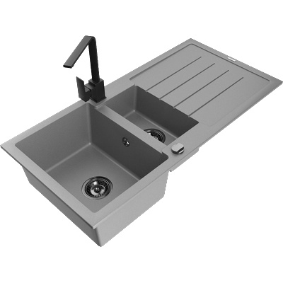 Mexen Andres Гранитна мивка с 1, 5 камери с отцедник и кухненски смесител Rita, сив - 6515-71-670300-70-B (6515-71-670300-70-B)
