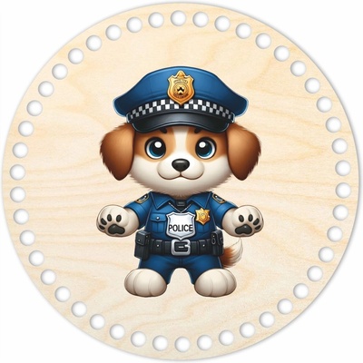 Woody Crafts Kruhové víko na háčkované košíky - Policejní pes Velikost: 22 cm