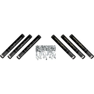 SADA Konfety 40cm STRIEBORNÉ STUŽKY HOBLINKY- METALICKÉ Silvester 6 ks