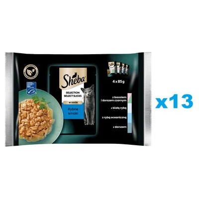 Sheba Selection Select Slices Rybí Smaki kousky s lososem a černou treskou / bílé ryby / mořské ryby / treska v omáčce 52 x 85 g