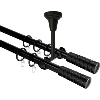 OK-GarnýžeCZ Garnýž kovová dvouřadá 16mm Torino Double černá 130 cm do stropu / kroužky s háčkem