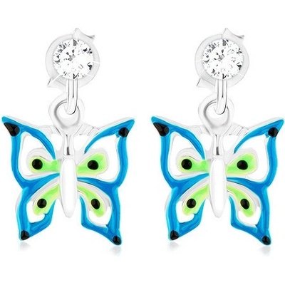 Šperky eshop ze stříbra modro-zeleno-bílý motýlek s krystalem Swarovski PC17.35