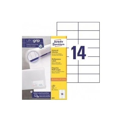 Etikety univerzálne 105x42,3mm Avery A4 100 hárkov