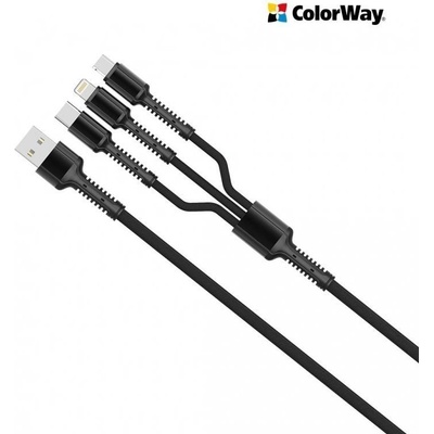 Colorway CW-CBU3003-GR Nabíjecí 3v1 Lightning+MicroUSB+USB-C, 4A, 1,2m, šedý