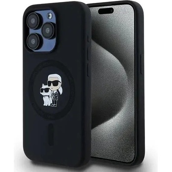 KARL LAGERFELD Кейс Karl Lagerfeld Silicone Karl&Choupette Head Ring MagSafe за iPhone 15 Pro, черен (3666339254063)