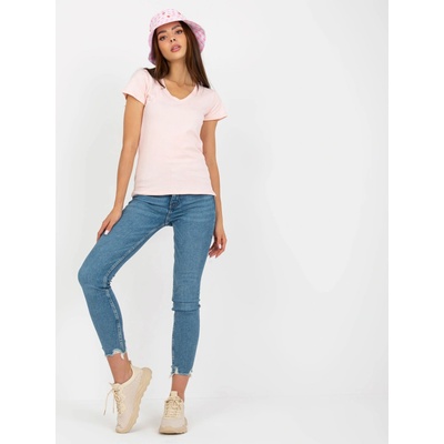 Dark pink cotton v neck t shirt ružová