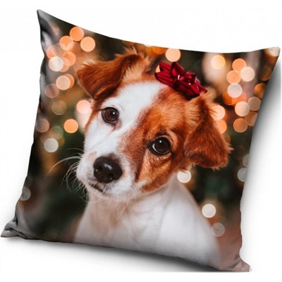 Carbotex Vianočný vankúš motív Psík s mašličkou 40x40