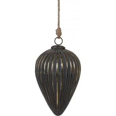 Clayre & Eef Černozlatá vroubkovaná skleněná vánoční ozdoba M - Ø 14*20 cm