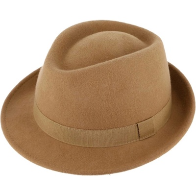 Fiebig Headwear since 1903 Klasický trilby klobouk vlněný béžový s béžovou stuhou