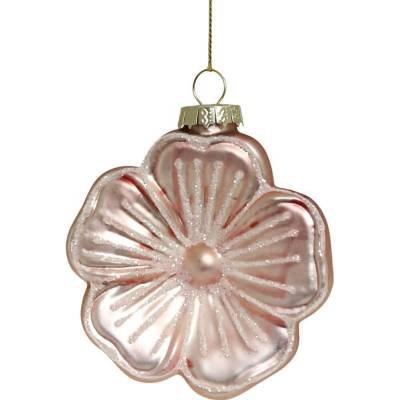 Růžová skleněná vánoční ozdoba květ Ø 8*3 cm Chic Antique