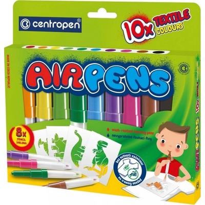 Centropen Foukací fixy Airpens NA TEXTIL 10 barev 8 šablony