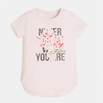 GUESS Удължена тениска с къс ръкав в бледо розово за момиче Guess