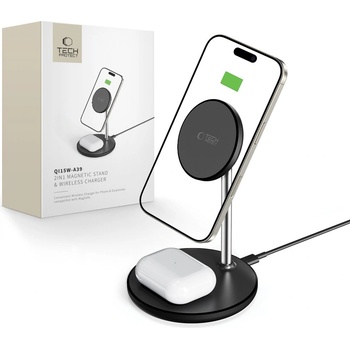 Зарядна станция Tech-Protect QI15W-A39 2in1 MagSafe Charging Station - Black (5906302372218)