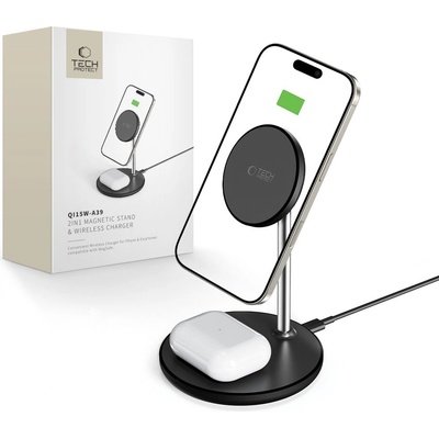 Зарядна станция Tech-Protect QI15W-A39 2in1 MagSafe Charging Station - Black (5906302372218)