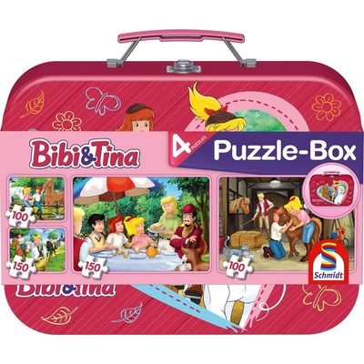 Schmidt Spiele - Puzzle 4v1 Bibi a Tina v plechovom kufríku - 100 piese
