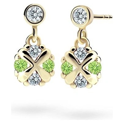 Danfil dětské náušnice C2153 ze žlutého zlata s kamínky Peridot Green zapínání puzeta