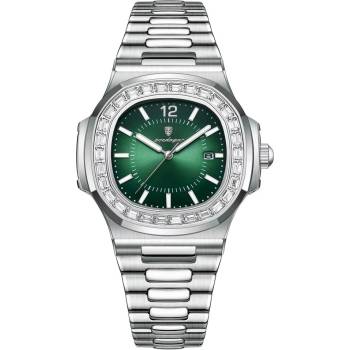 Poedagar Мъжки часовник Poedagar CS1845, неръждаема стомана, сребрист, зелен циферблат (CS1845)