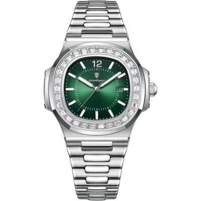 Poedagar Мъжки часовник Poedagar CS1845, неръждаема стомана, сребрист, зелен циферблат (CS1845)