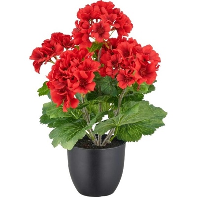 Umelá kvetina červená pelargónia v kvetinači - vonkajšia, 36 cm