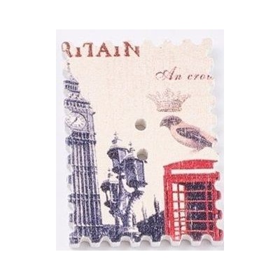 Dřevěný dekorační knoflík 23,5 x 34 mm - 1ks Telefonní budka