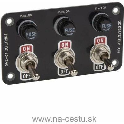 Panel s 3x spínačmi + 3x poistky, 12/24V