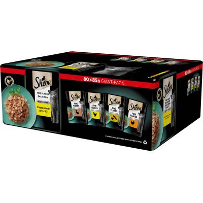 Sheba Delicacy Fine Flakes Poultry Flavours пакетчета 80x85g - пълноценна влажна храна за възрастни котки, в желе (парчета с: патица, пиле, домашни птици, пуйка)
