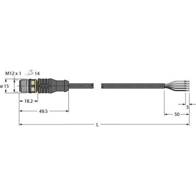 Turck RSC4.5T-2/TEY pripojovací kábel pre senzory - aktory, 6629933, piny: 5, 2 m, 1 ks
